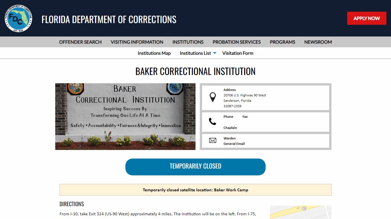 Baker Correctional Institution -- Florida Department of Corrections